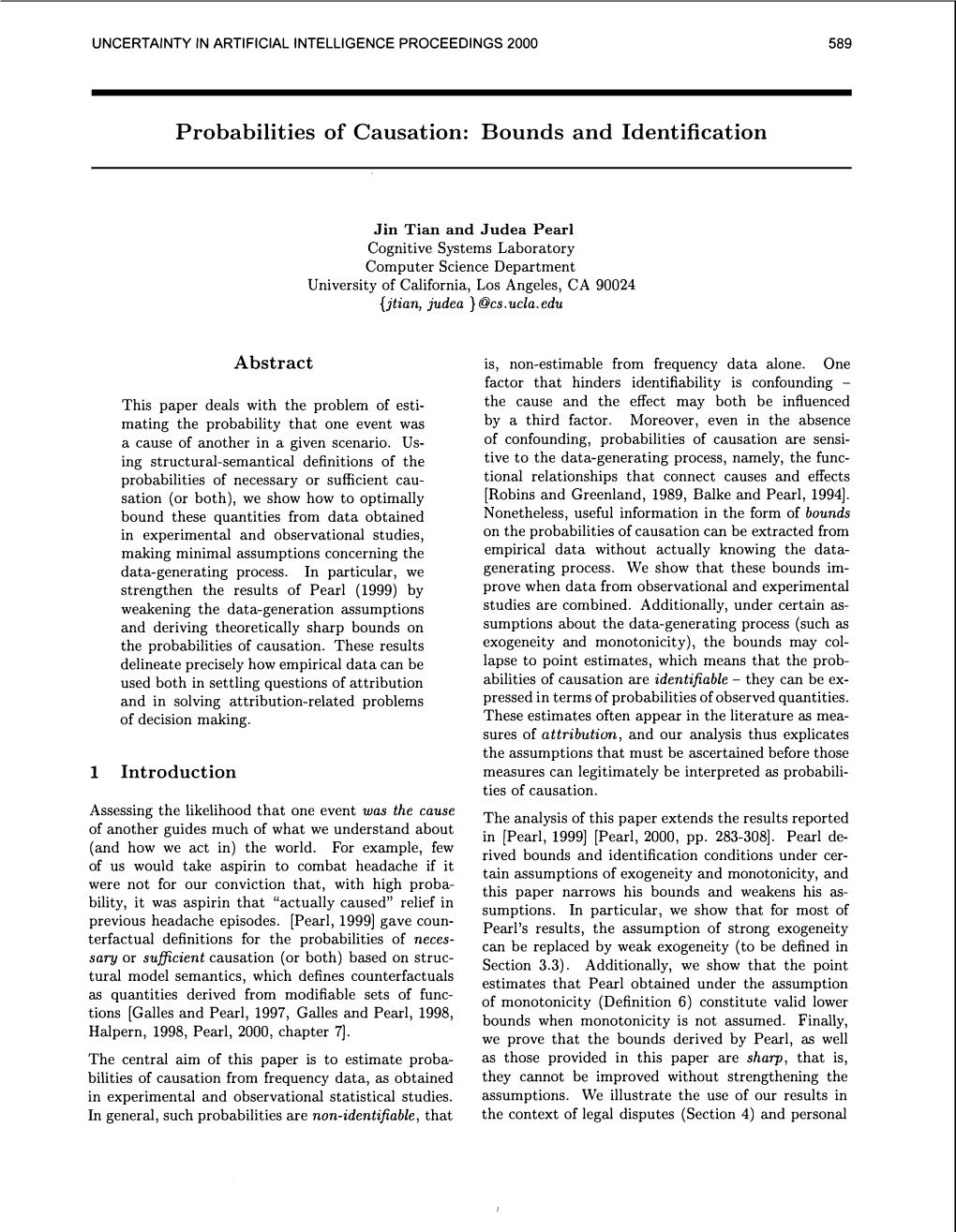 Probabilities of Causation: Bounds and Identification