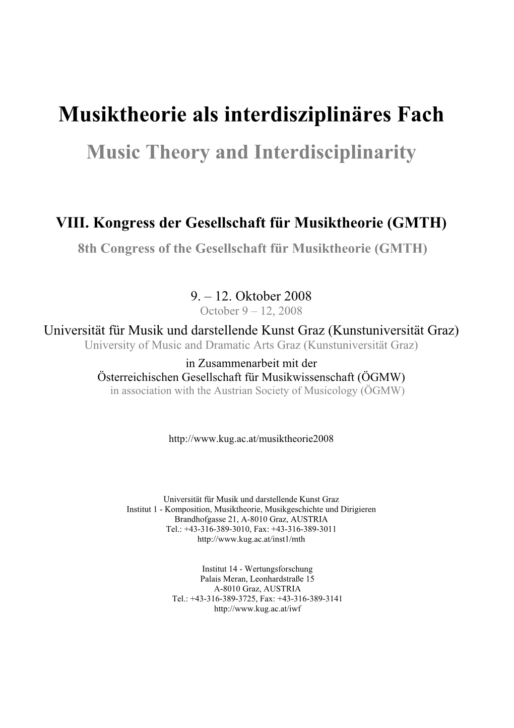 Musiktheorie Als Interdisziplinäres Fach Music Theory and Interdisciplinarity