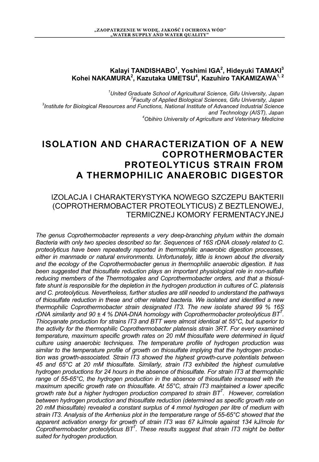 Isolation and Characterization of a New Coprothermobacter Proteolyticus Strain from a Thermophilic Anaerobic Digestor