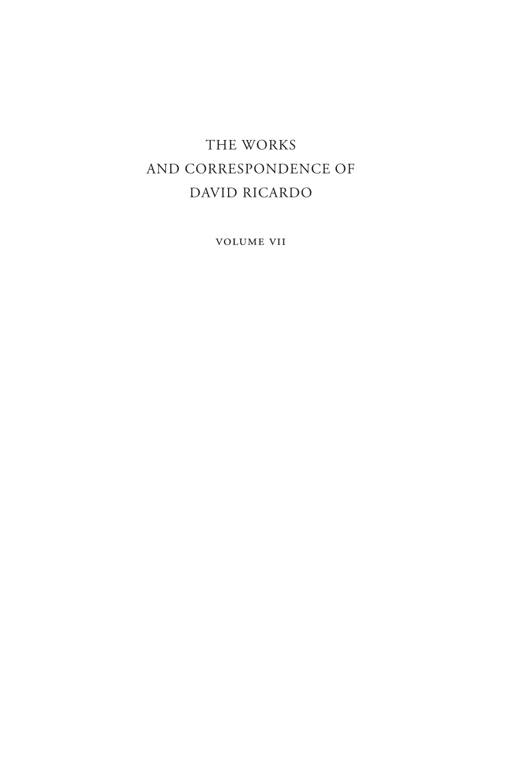 THE WORKS and CORRESPONDENCE of DAVID RICARDO Volume