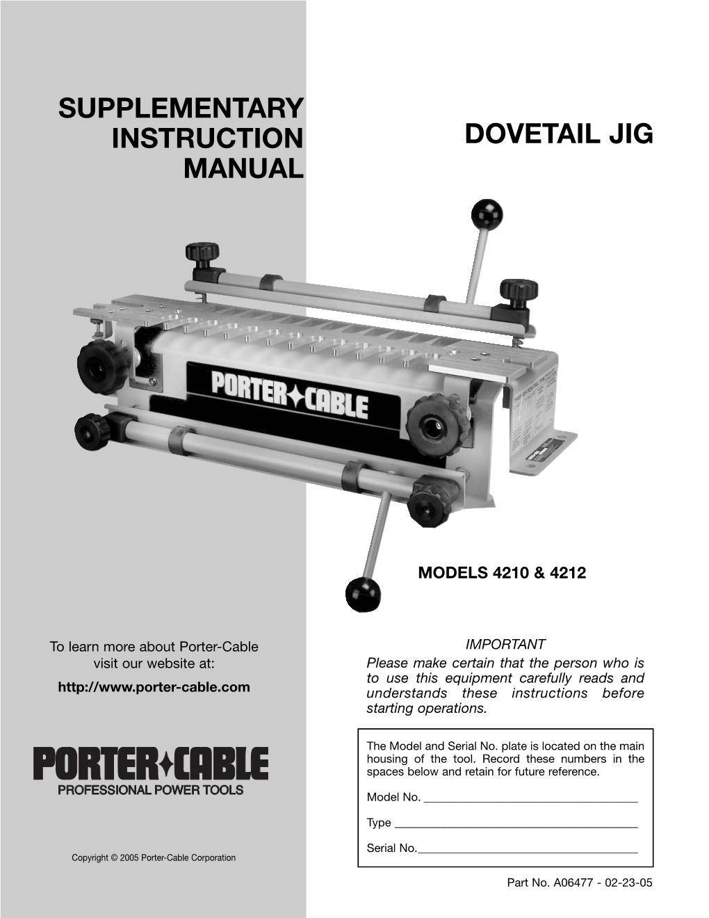 Dovetail Jig Supplementary Instruction Manual