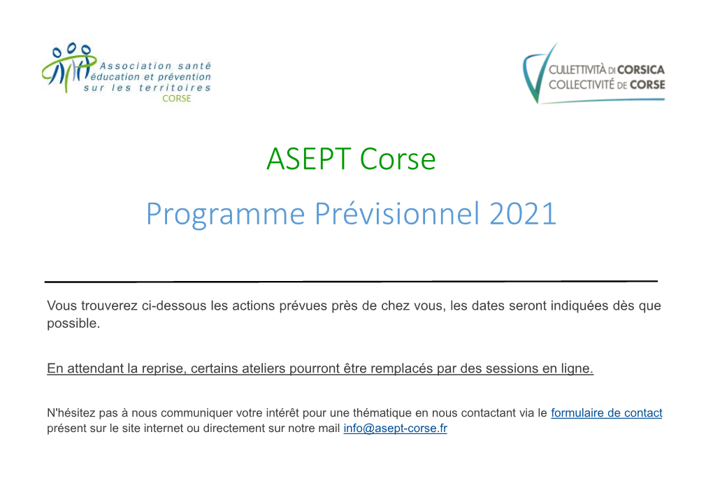 ASEPT Corse Programme Prévisionnel 2021