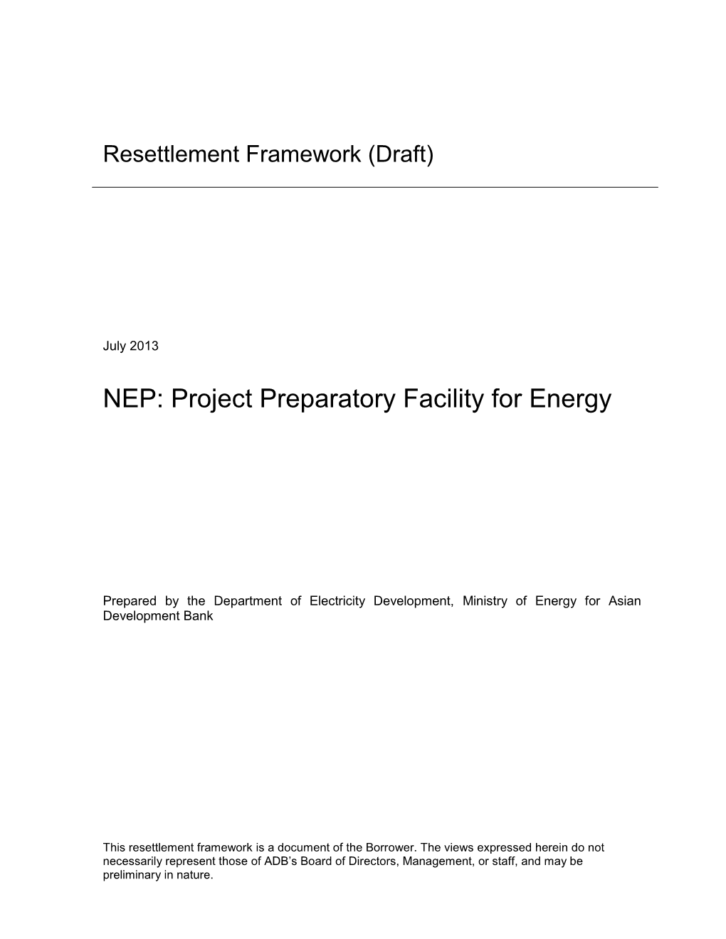 Resettlement Framework (Draft)