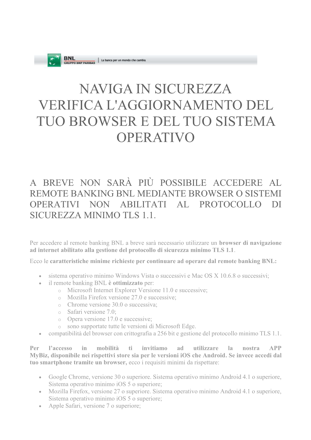 Naviga in Sicurezza Verifica L'aggiornamento Del Tuo Browser E Del Tuo Sistema Operativo