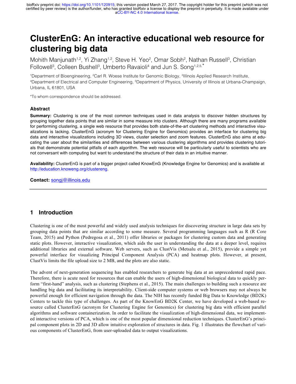 An Interactive Educational Web Resource for Clustering Big Data Mohith Manjunath1,2, Yi Zhang1,2, Steve H