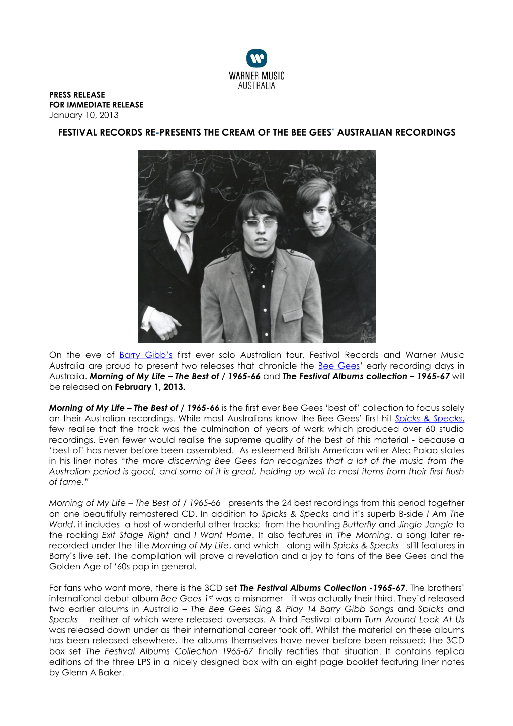 Festival Records Re-Presents the Cream of the Bee Gees’ Australian Recordings