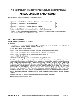 Animal Liability Endorsement