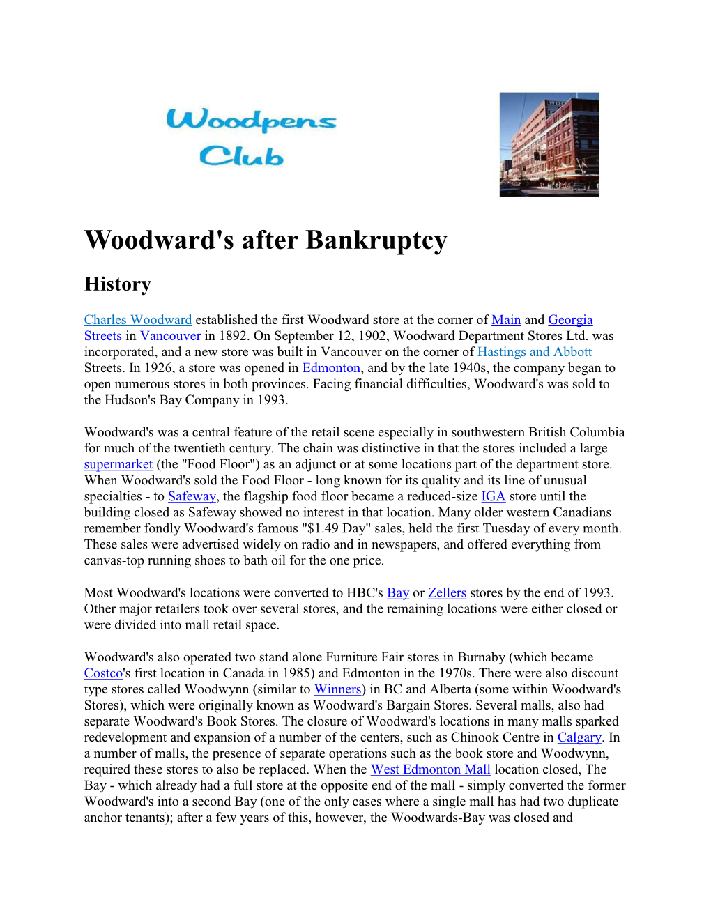 Woodward's After Bankruptcy History