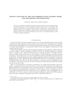 RECENT ADVANCES on the NON-COHERENT BAND SURGERY MODEL for SITE-SPECIFIC RECOMBINATION 1. Introduction Local Events Where Two Li