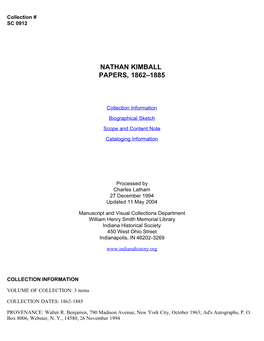 Nathan Kimball Papers, 1862-1885