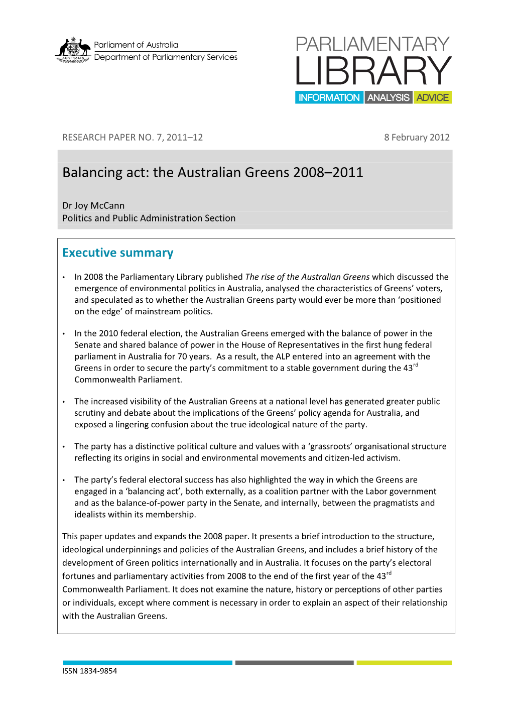 Download Balancing Act: the Australian Greens 2008-2011