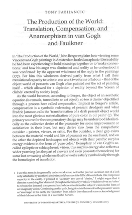 The Production of the World: Translation, Compensation, and Anamorphism in Van Gogh and Faulkner