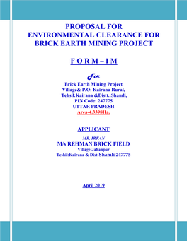 Proposal for Environmental Clearance for Brick Earth Mining Project F O R M – I M