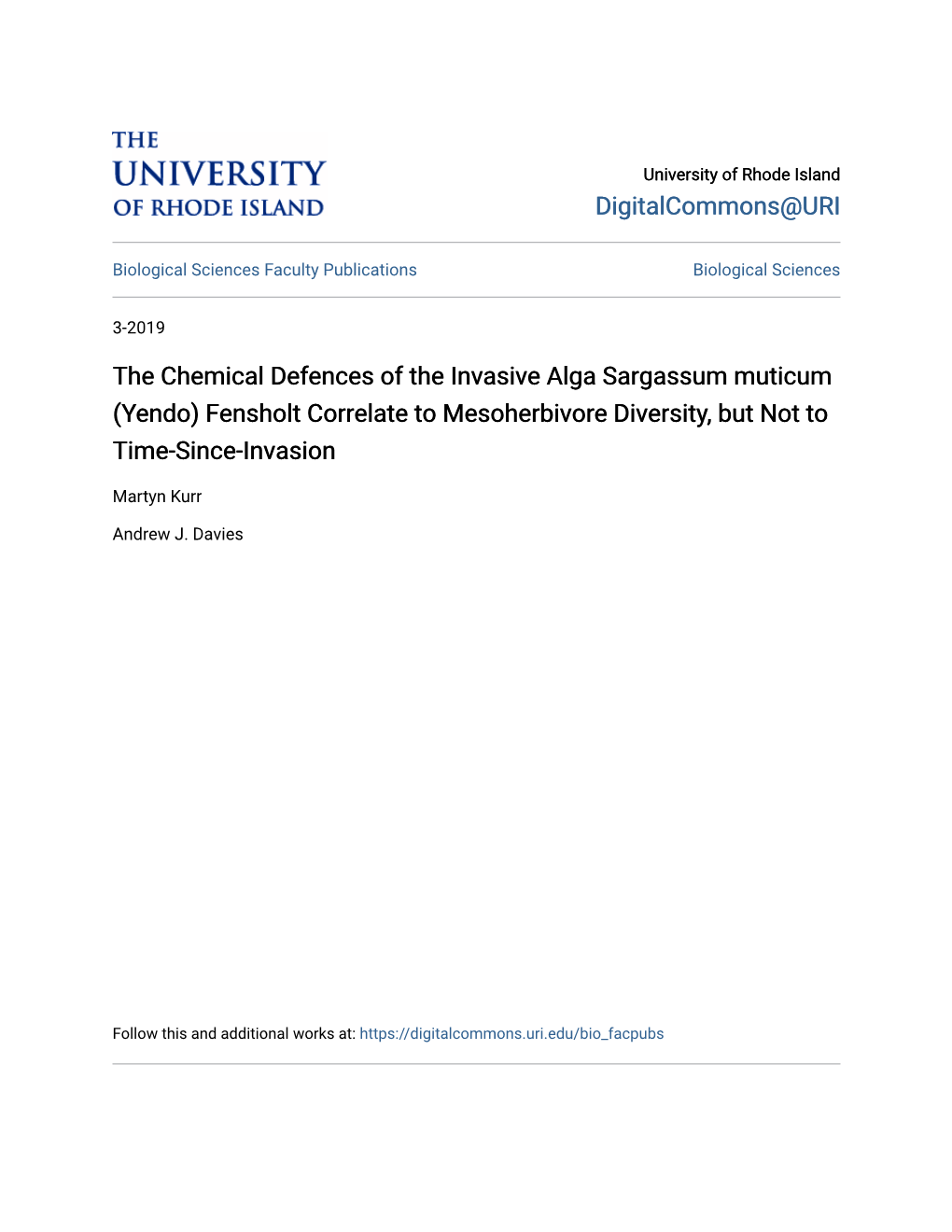 The Chemical Defences of the Invasive Alga Sargassum Muticum (Yendo) Fensholt Correlate to Mesoherbivore Diversity, but Not to Time-Since-Invasion