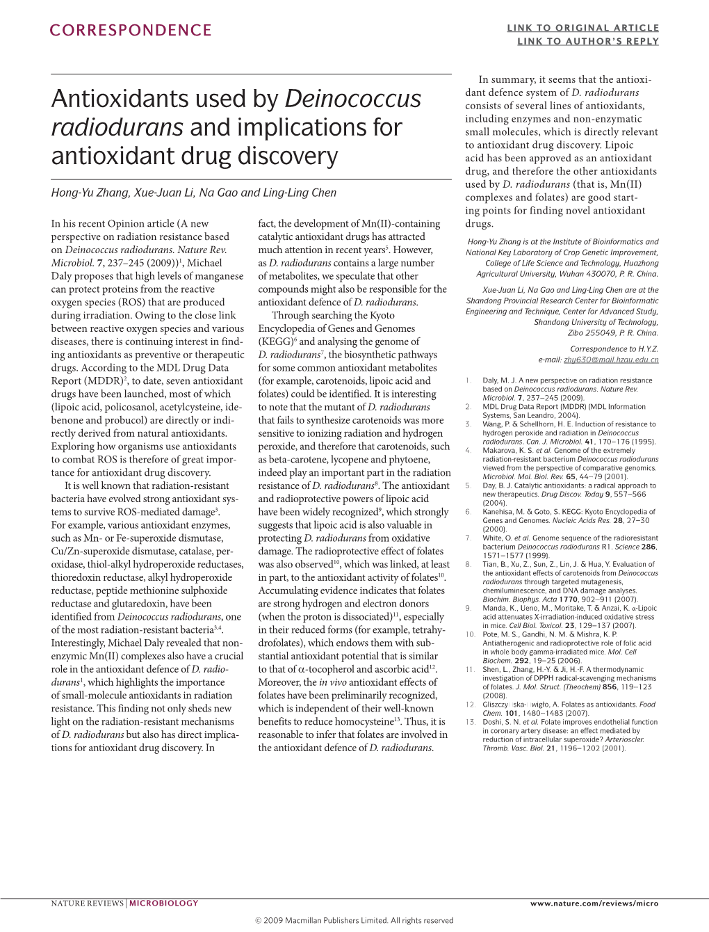 Antioxidants Used by Deinococcus Radiodurans and Implications for Antioxidant Drug Discovery