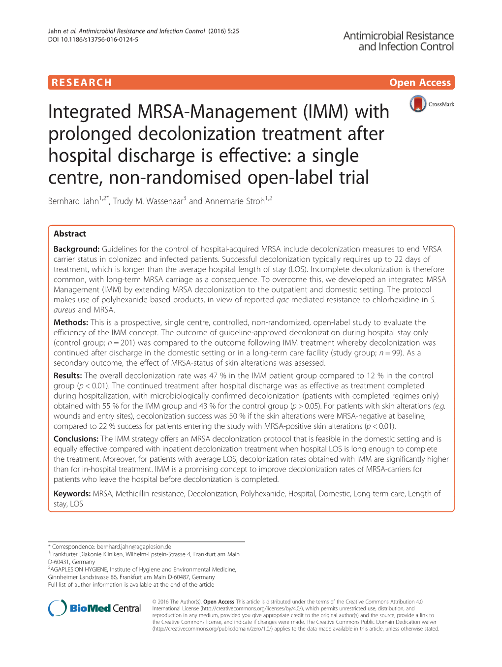 Integrated MRSA-Management (IMM) with Prolonged Decolonization