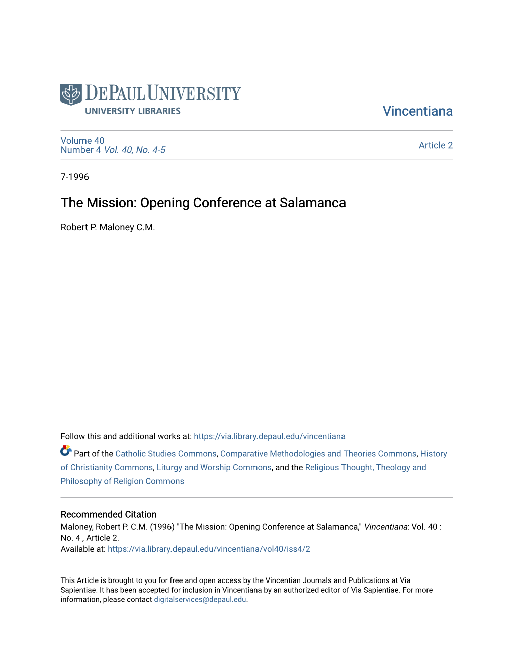 The Mission: Opening Conference at Salamanca