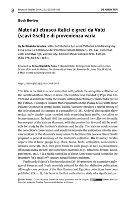 Materiali Etrusco-Italici E Greci Da Vulci (Scavi Gsell) E Di Provenienza Varia