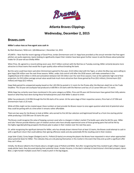 Atlanta Braves Clippings Wednesday, December 2, 2015 Braves.Com