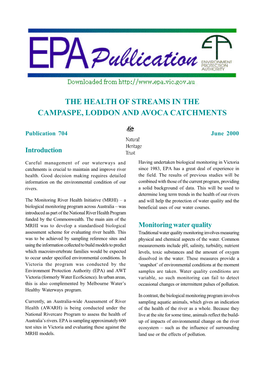 The Health of Streams in the Campaspe, Loddon and Avoca Catchments