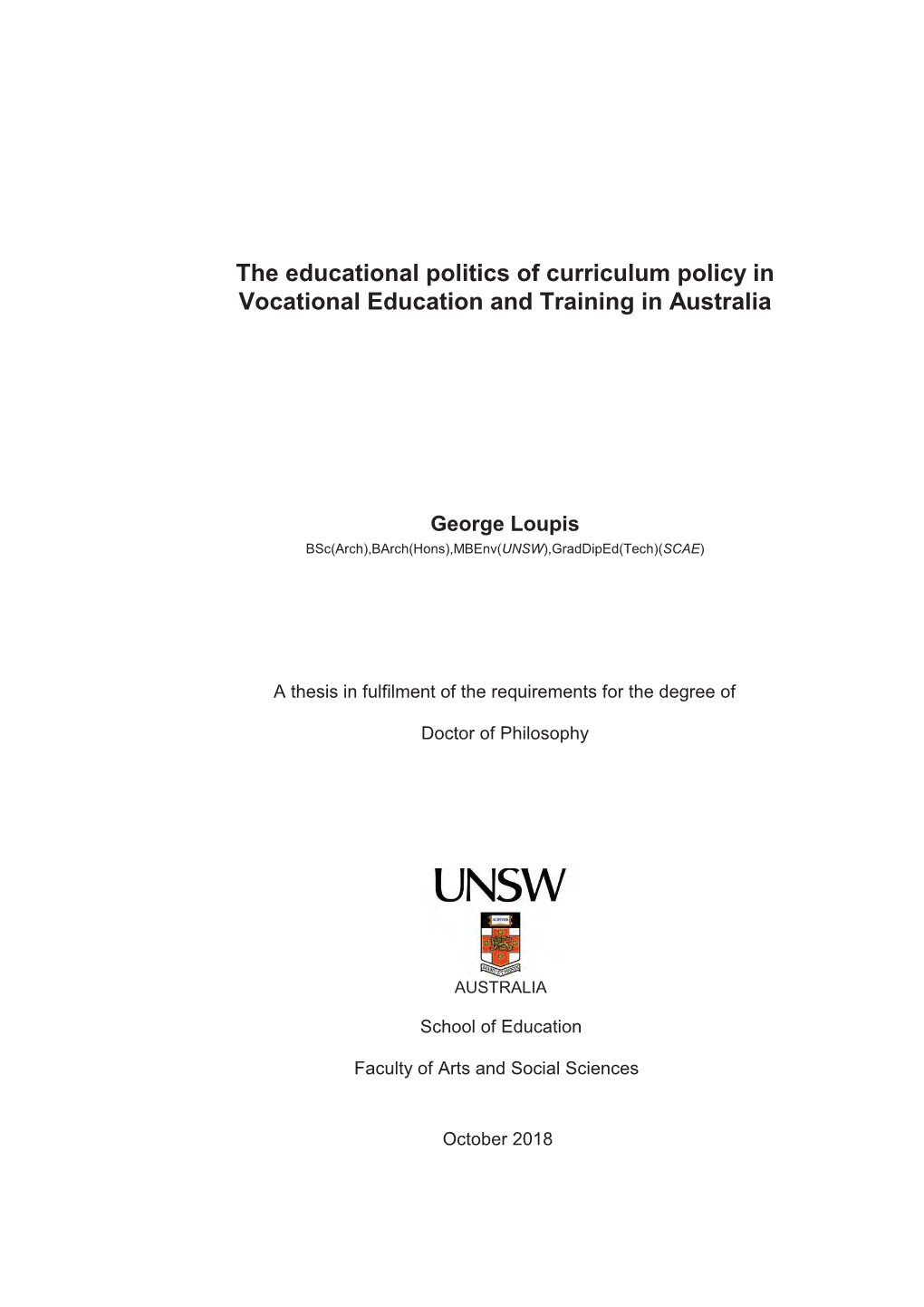 The Educational Politics of Curriculum Policy in Vocational Education and Training in Australia