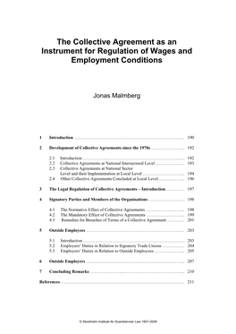 The Collective Agreement As an Instrument for Regulation of Wages and Employment Conditions