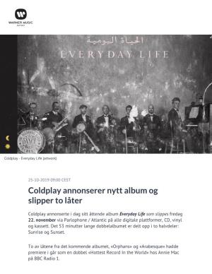 Coldplay Annonserer Nytt Album Og Slipper to Låter