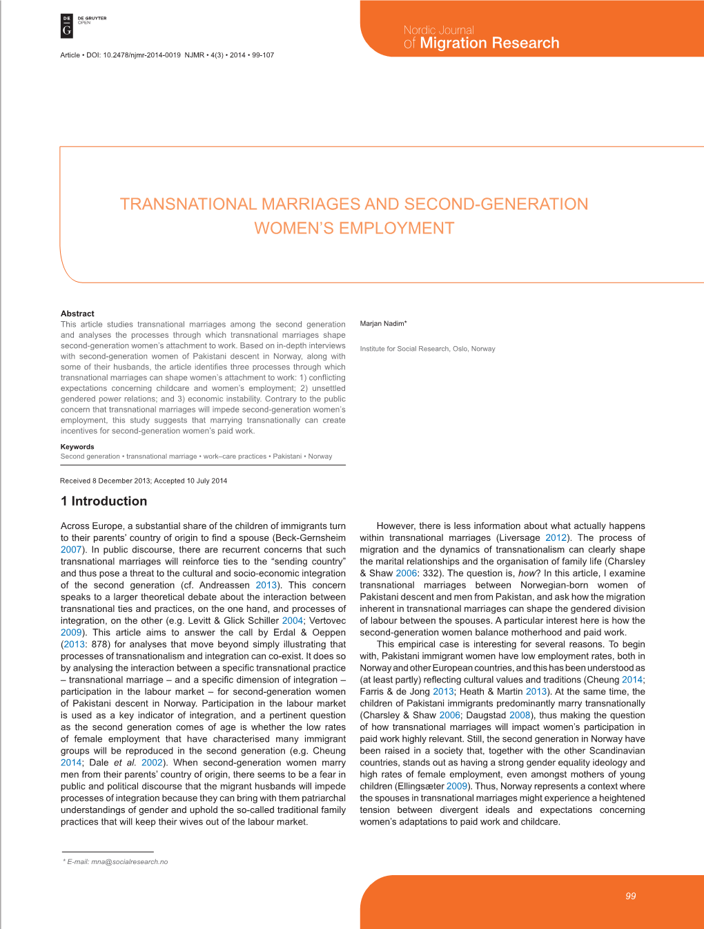 Transnational Marriages and Second-Generation Women's