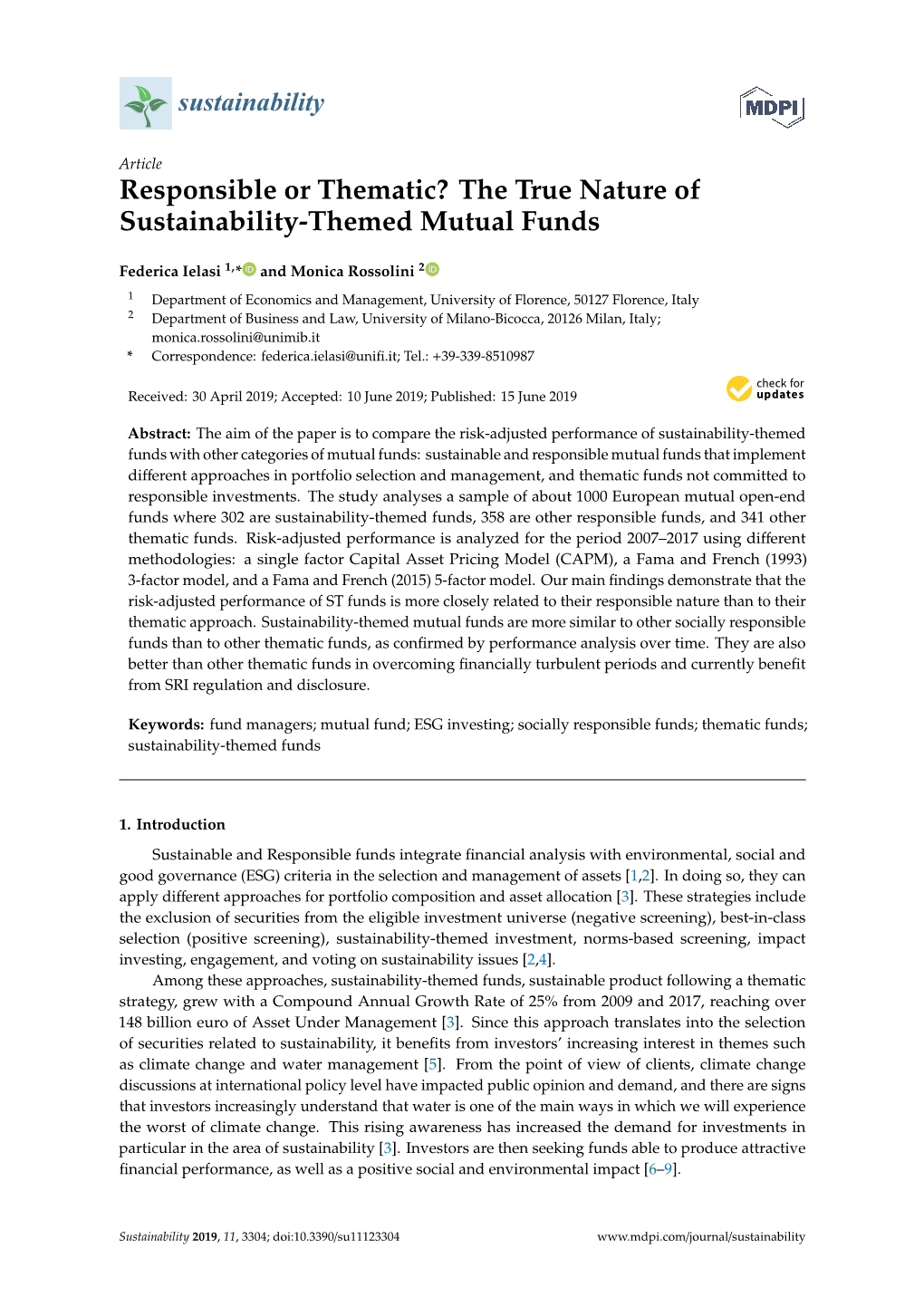 Responsible Or Thematic? the True Nature of Sustainability-Themed Mutual Funds