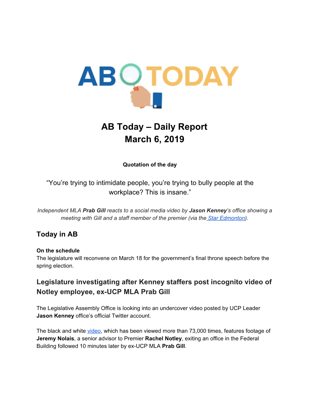 AB Today – Daily Report March 6, 2019