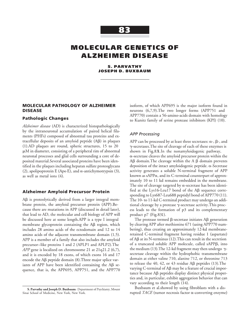 Molecular Genetics of Alzheimer Disease (PDF)