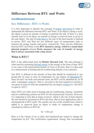 Difference Between BTU and Watts Key Difference - BTU Vs Watts