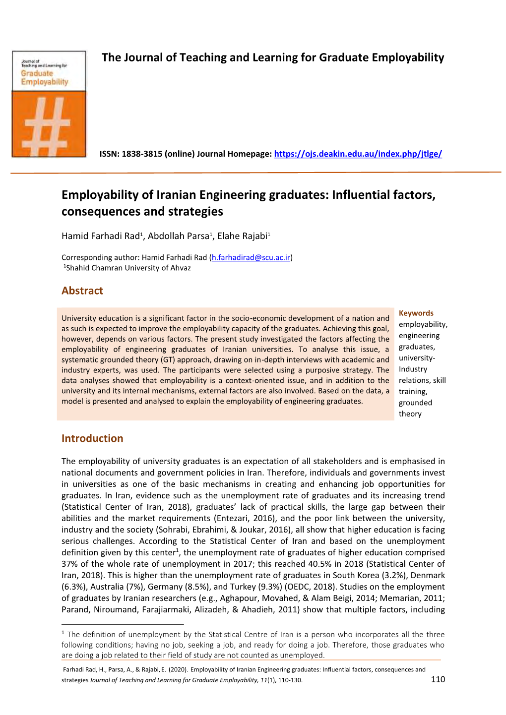 Employability of Iranian Engineering Graduates: Influential Factors, Consequences and Strategies