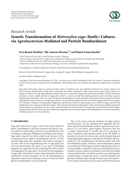 Genetic Transformation of Metroxylon Sagu (Rottb.) Cultures Via Agrobacterium-Mediated and Particle Bombardment