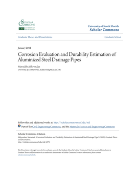 Corrosion Evaluation and Durability Estimation of Aluminized Steel Drainage Pipes Mersedeh Akhoondan University of South Florida, Makhoond@Mail.Usf.Edu