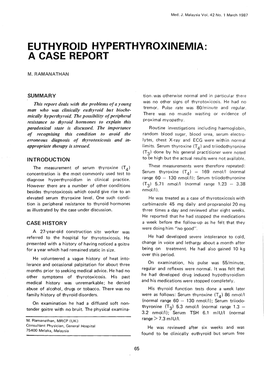 Euthyroid Hyperthyroxinemia: a Case Report