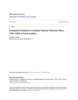 Evangelical Christians in Canadian National Television News, 1994–2004: a Frame Analysis