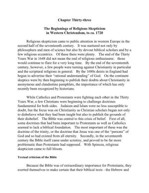 Chapter Thirtythree. the Beginnings of Religious Skepticism in Western