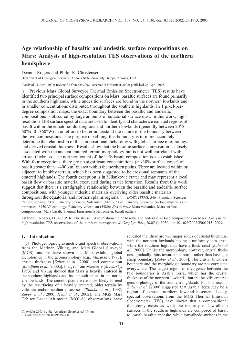 Age Relationship of Basaltic and Andesitic