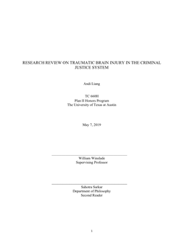 Research Review on Traumatic Brain Injury in the Criminal Justice System
