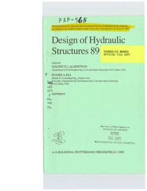 Design of Hydraulic Structures 89, Albertson & Kia (Eds) © 1989 Balkema, Rotterdam