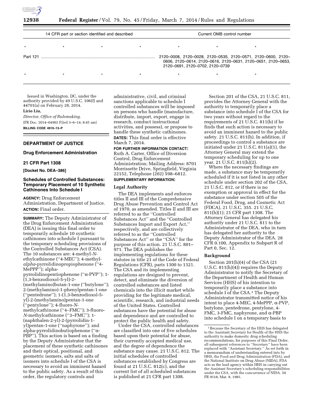 Federal Register/Vol. 79, No. 45/Friday, March 7, 2014/Rules and Regulations