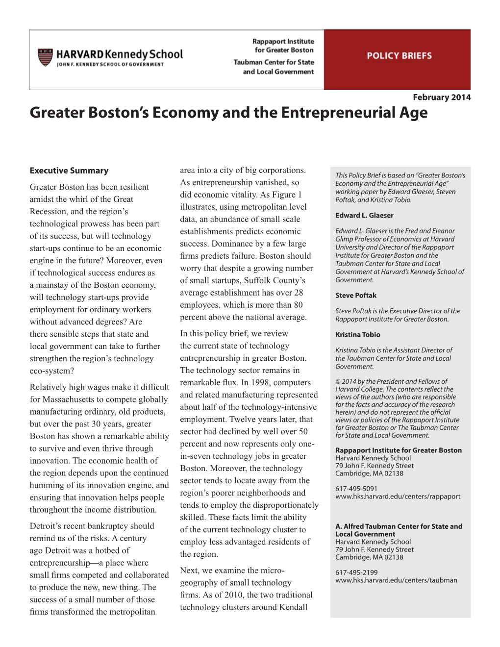 Greater Boston's Economy and the Entrepreneurial