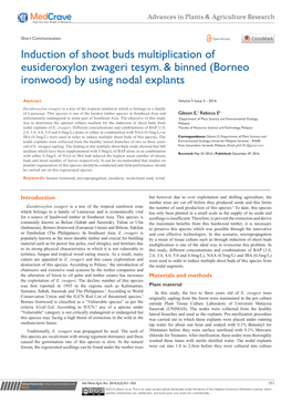 Induction of Shoot Buds Multiplication of Eusideroxylon Zwageri Tesym