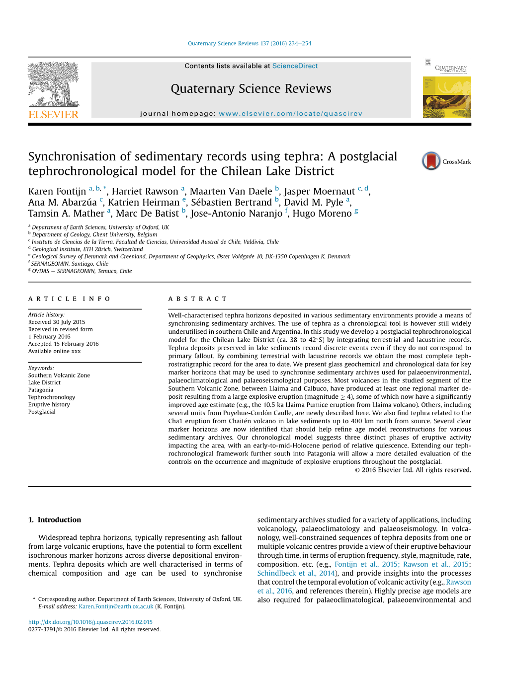 A Postglacial Tephrochronological Model for the Chilean Lake District