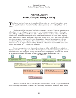 Paternal Ancestry Framework Beirne, Gavigan, Tansey