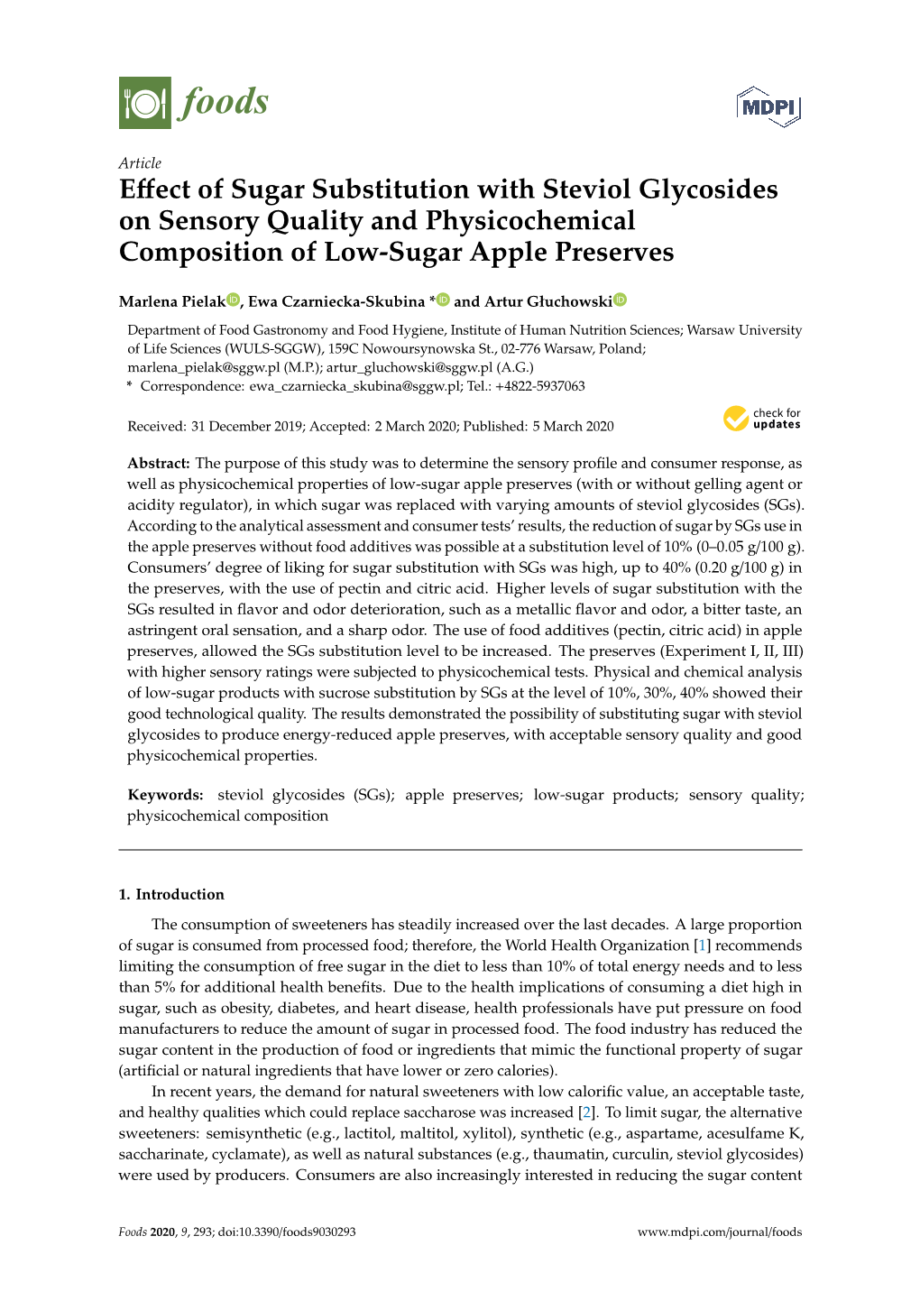 Effect of Sugar Substitution with Steviol Glycosides on Sensory