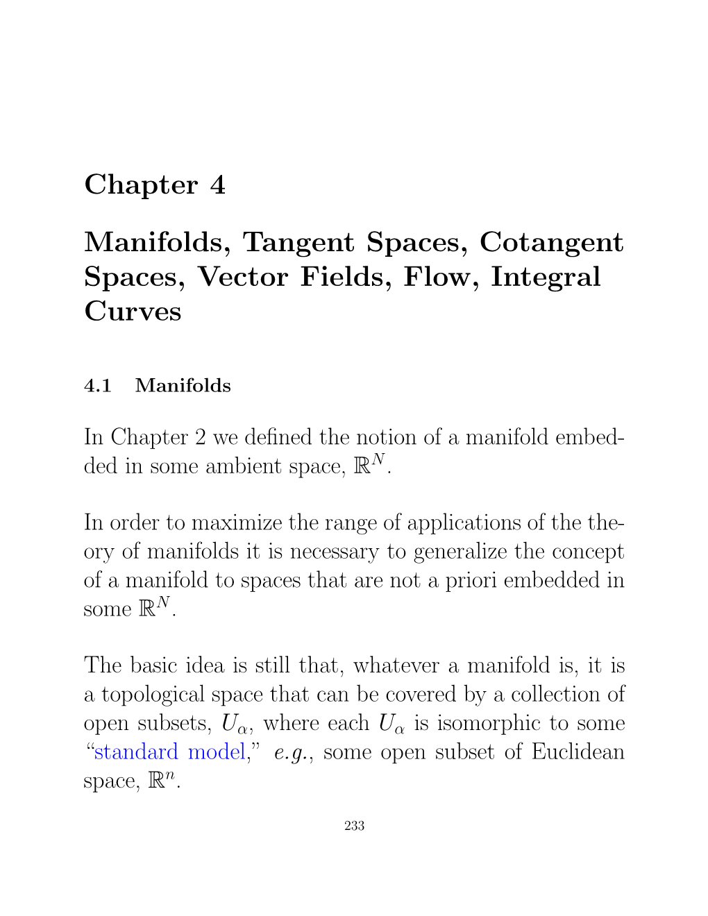 Chapter 4 Manifolds, Tangent Spaces, Cotangent Spaces, Vector