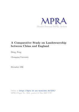 A Comparative Study on Landownership Between China and England