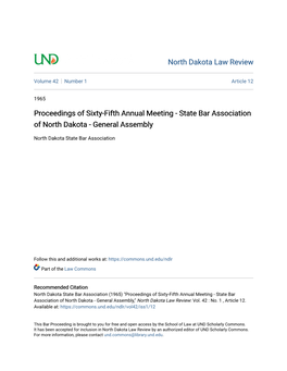 State Bar Association of North Dakota - General Assembly